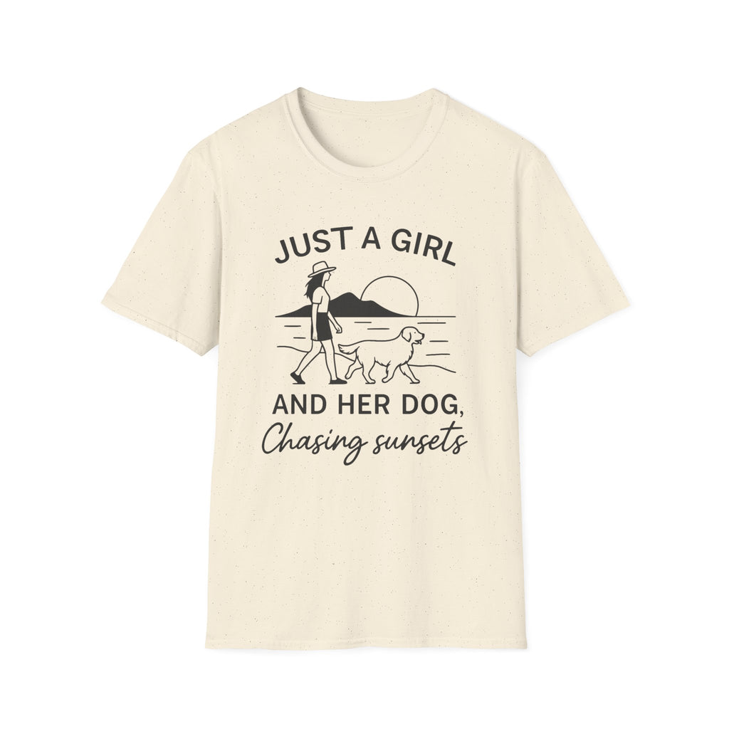 Girl and Dog Chasing Sunsets T-Shirt