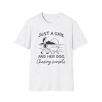 Girl and Dog Chasing Sunsets T-Shirt