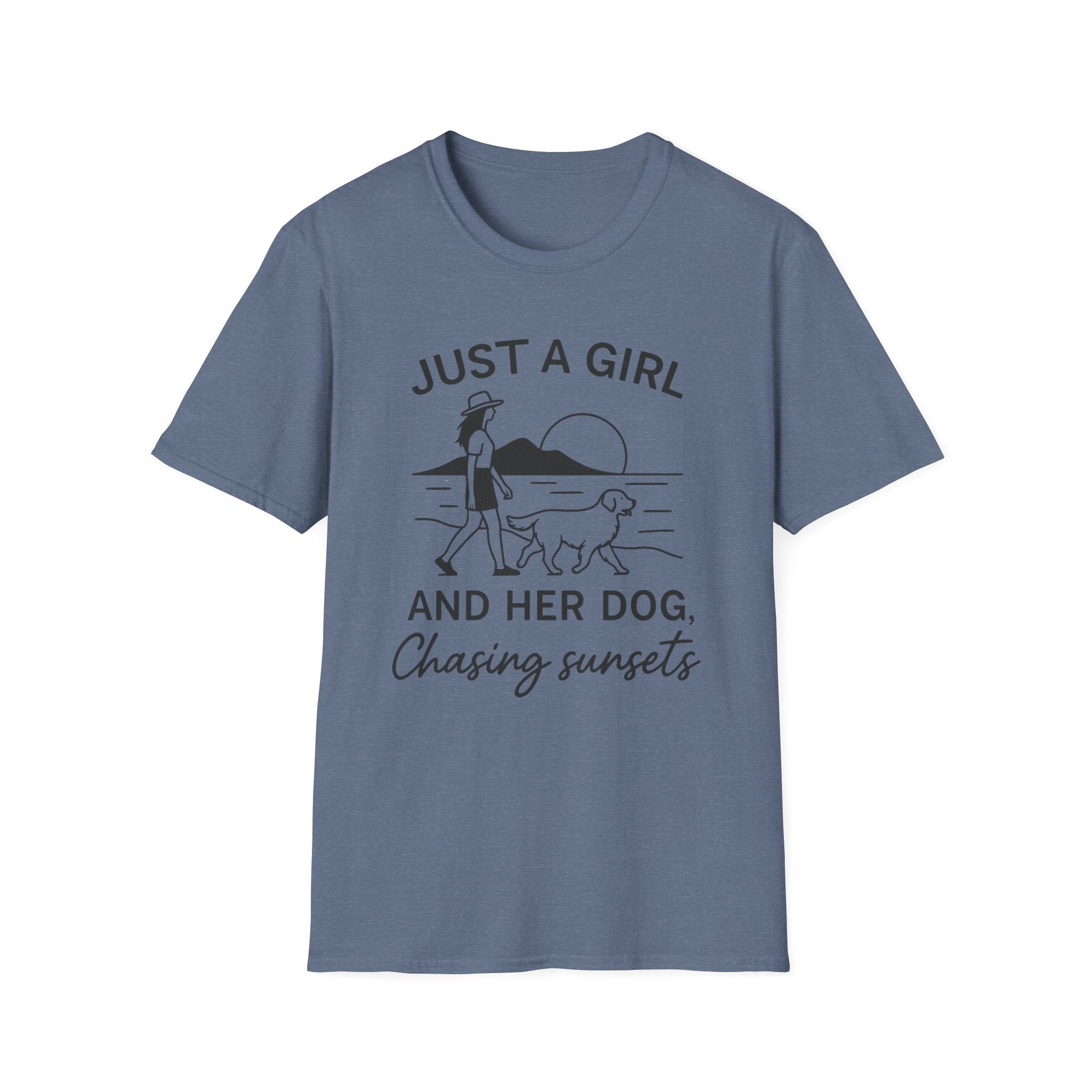 Girl and Dog Chasing Sunsets T-Shirt