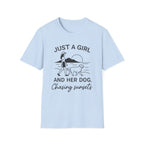 Girl and Dog Chasing Sunsets T-Shirt
