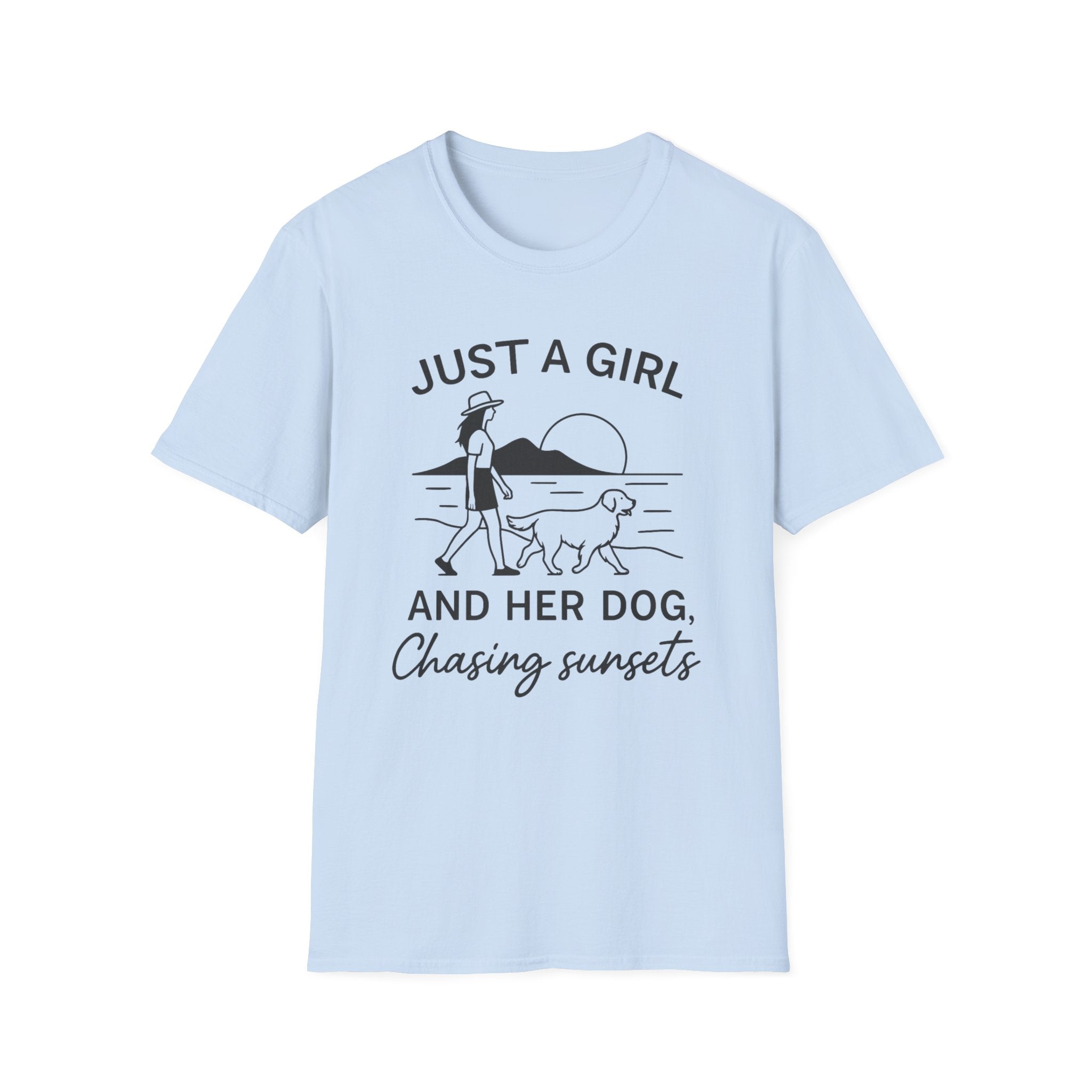 Girl and Dog Chasing Sunsets T-Shirt